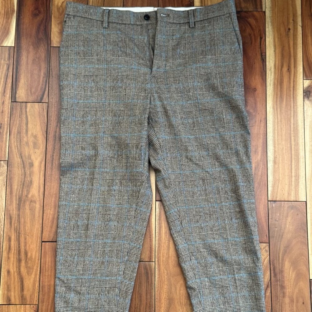 Zara Italian Fabric Brown Glen Plaid Suit Pants 31X30